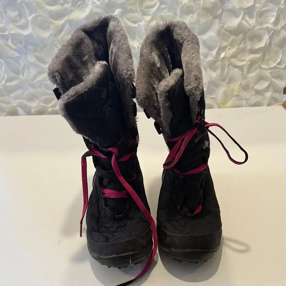 Columbia Black Quilted Boots with Pink Accents